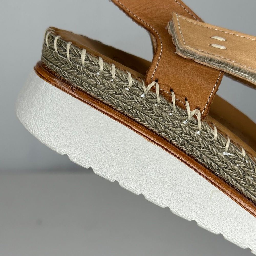 Spring Step Tan and Camel Leather Sandal Wedge - Picture 11 of 12